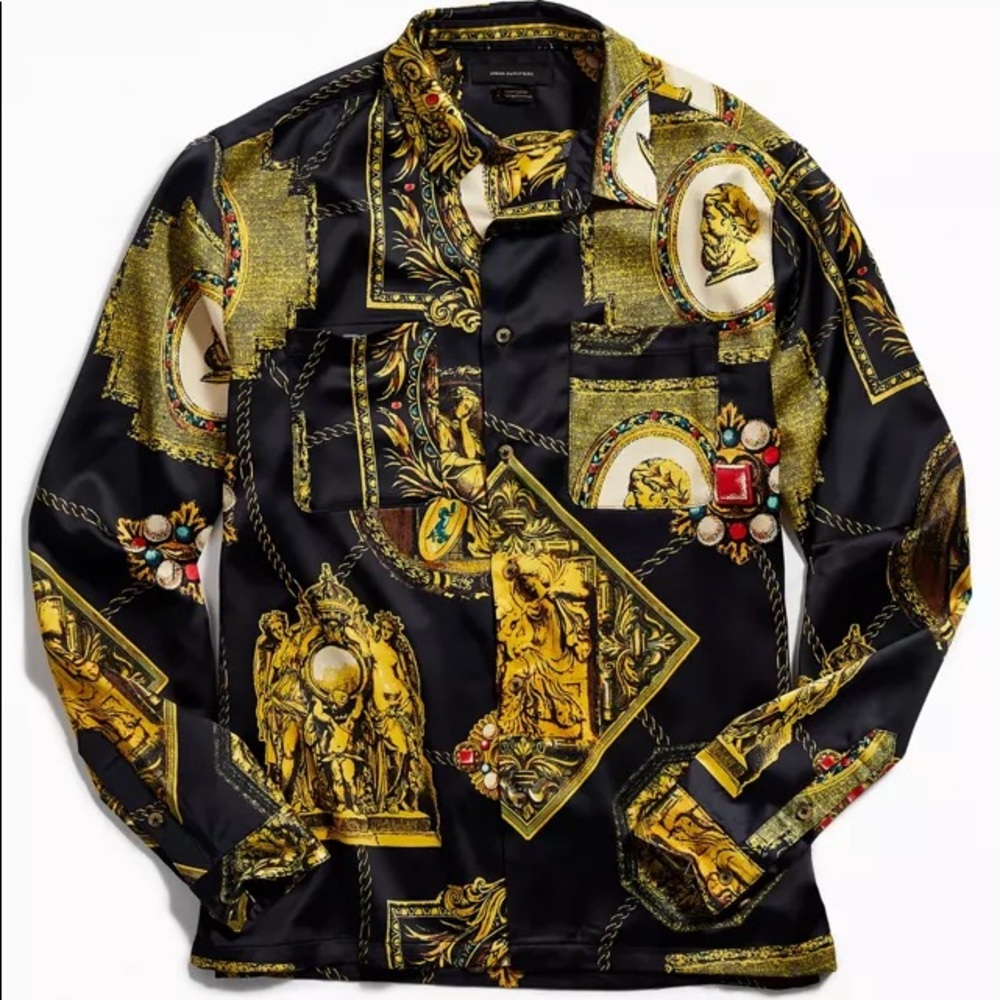 Urban Outfitters Men's UO Renaissance Blocks Satin Button-Down Shirt